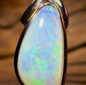 14k White Gold - Solid South Australian Crystal Opal Pendant