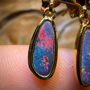 Sterling Silver Gold Plated - Australian Boulder Opal Doublet Drop Stud Earrings
