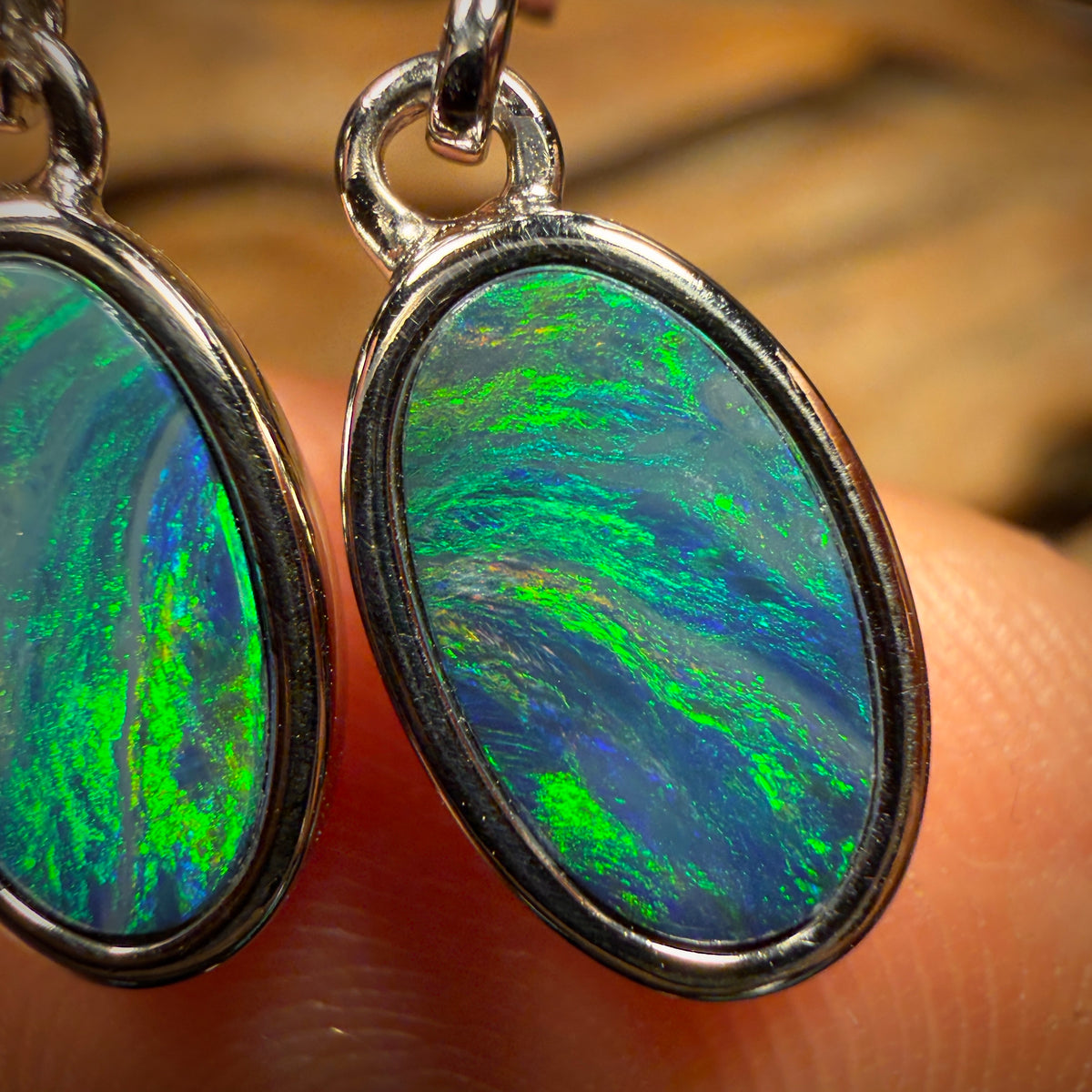 Sterling Silver - Australian Boulder Opal Doublet Drop Stud Earrings