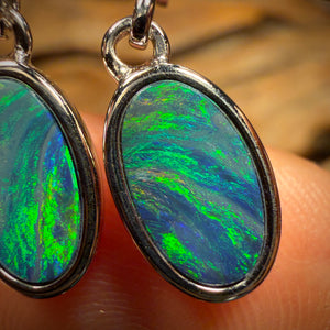 Sterling Silver - Australian Boulder Opal Doublet Drop Stud Earrings