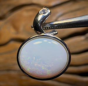 Large Sterling Silver - Solid South Australian White Opal Pendant