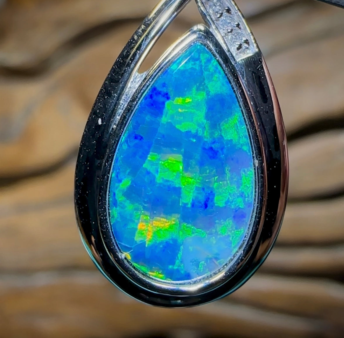 14k White Gold - Australian Boulder Opal Doublet Pendant. Rare Ribbon Pattern. - Opal Whisperers