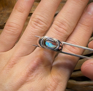 Silver Solid Yowah Nut Kernel Australian Queensland Boulder Opal Ring - Opal Whisperers