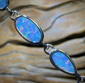 Sterling Silver - Australian Boulder Doublet Opal Bracelet