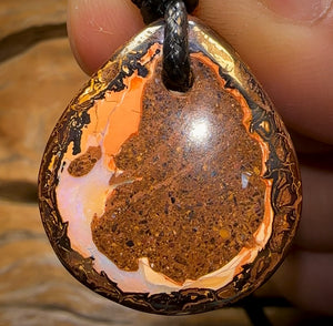29 x 26mm - Drilled Boulder Opal Pendant w/ Eco Friendly Vegan Cord