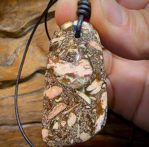 48 x 24mm - Drilled Australian Boulder Opal Necklace. “Cave Painting Conglomerate”