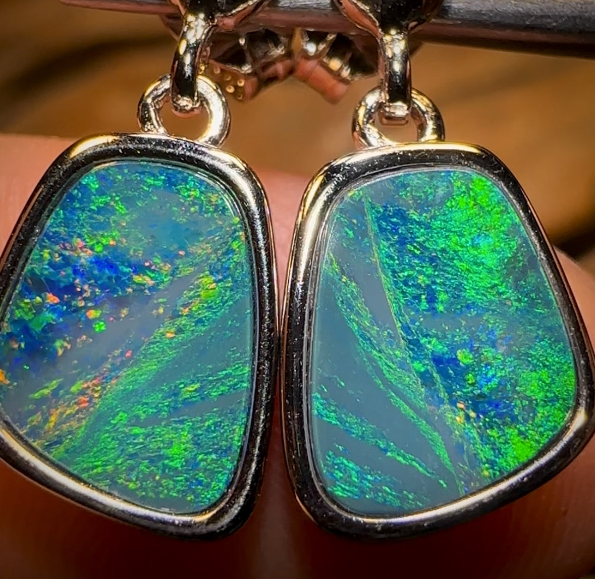 Sterling Silver - Australian Boulder Opal Doublet Drop Stud Earrings