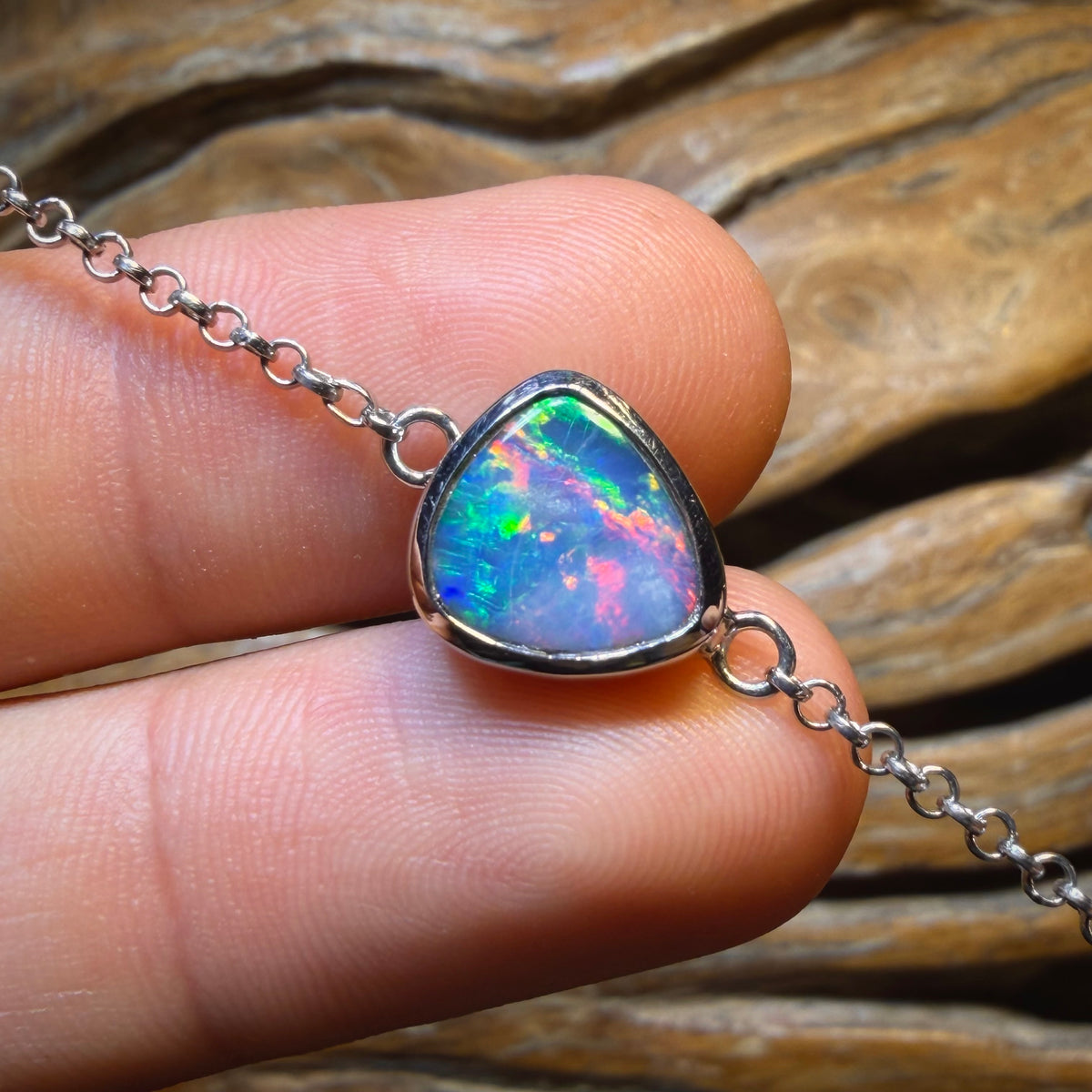 Sterling Silver - Lightning Ridge Doublet Opal Bracelet