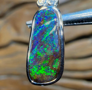 14k White Gold - Solid Australian Boulder Opal Pendant - Opal Whisperers