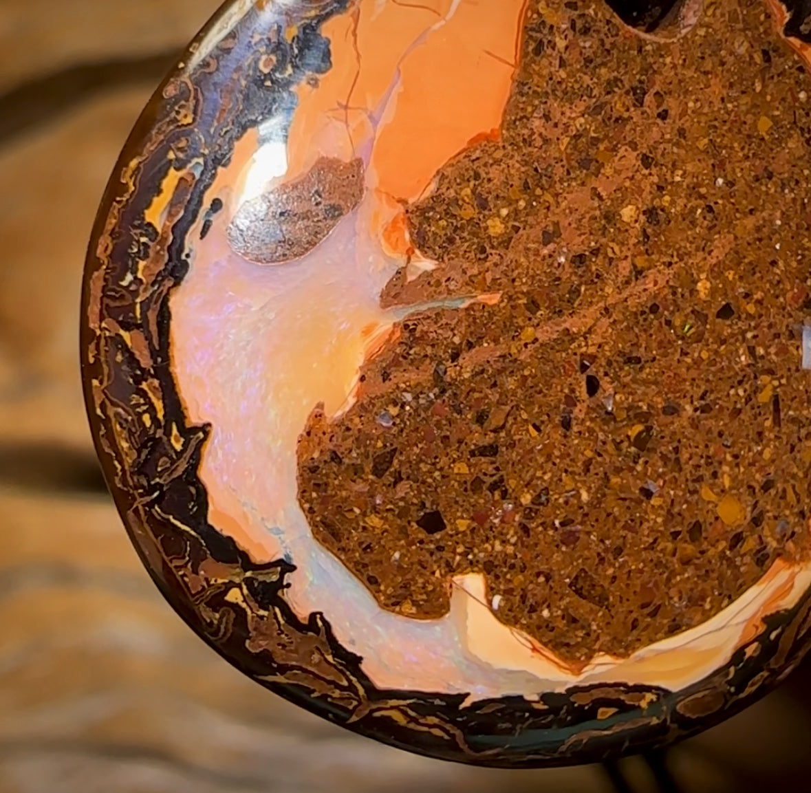 29 x 26mm - Drilled Boulder Opal Pendant w/ Eco Friendly Vegan Cord