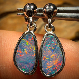 Sterling Silver - Australian Boulder Opal Doublet Drop Stud Earrings