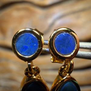 Wild Card! Sterling Silver Gold Plated  - Australian Boulder Opal Doublet Drop Stud Earrings Unique 4 Stone Limited Edition