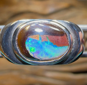 Silver Solid Yowah Nut Kernel Australian Queensland Boulder Opal Ring - Opal Whisperers