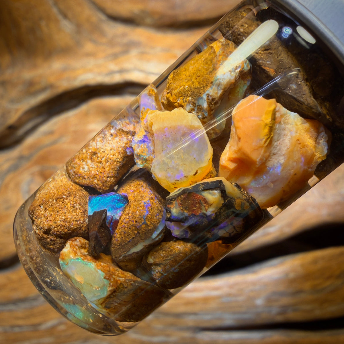 69.2cts - Jar of Yowah Nut Opal Rough w/ Fossil Opal