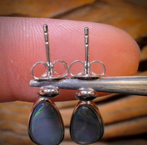 Sterling Silver - Australian Boulder Opal Doublet Drop Stud Earrings
