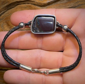 Unique -Solid Australian Boulder Opal Bracelet w/ leather