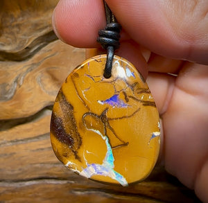 34 x 29mm - Drilled Australian Boulder Opal Necklace. Wonderful Picture Stone