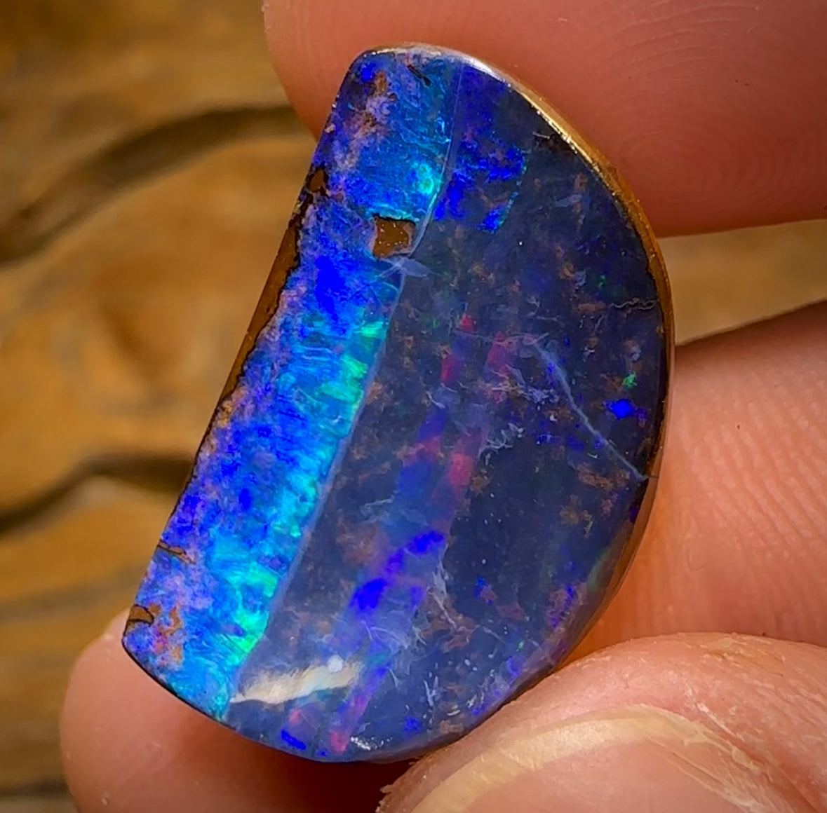 22.6cts - GEM Queensland Boulder Seam Opal Midnight Blue Seascape with Red Fire