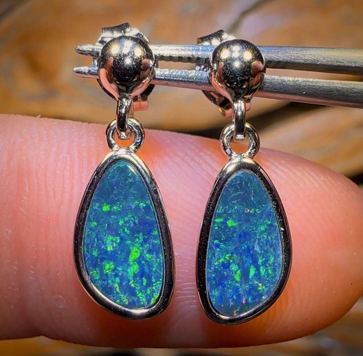Sterling Silver - Australian Boulder Opal Doublet Drop Stud Earrings