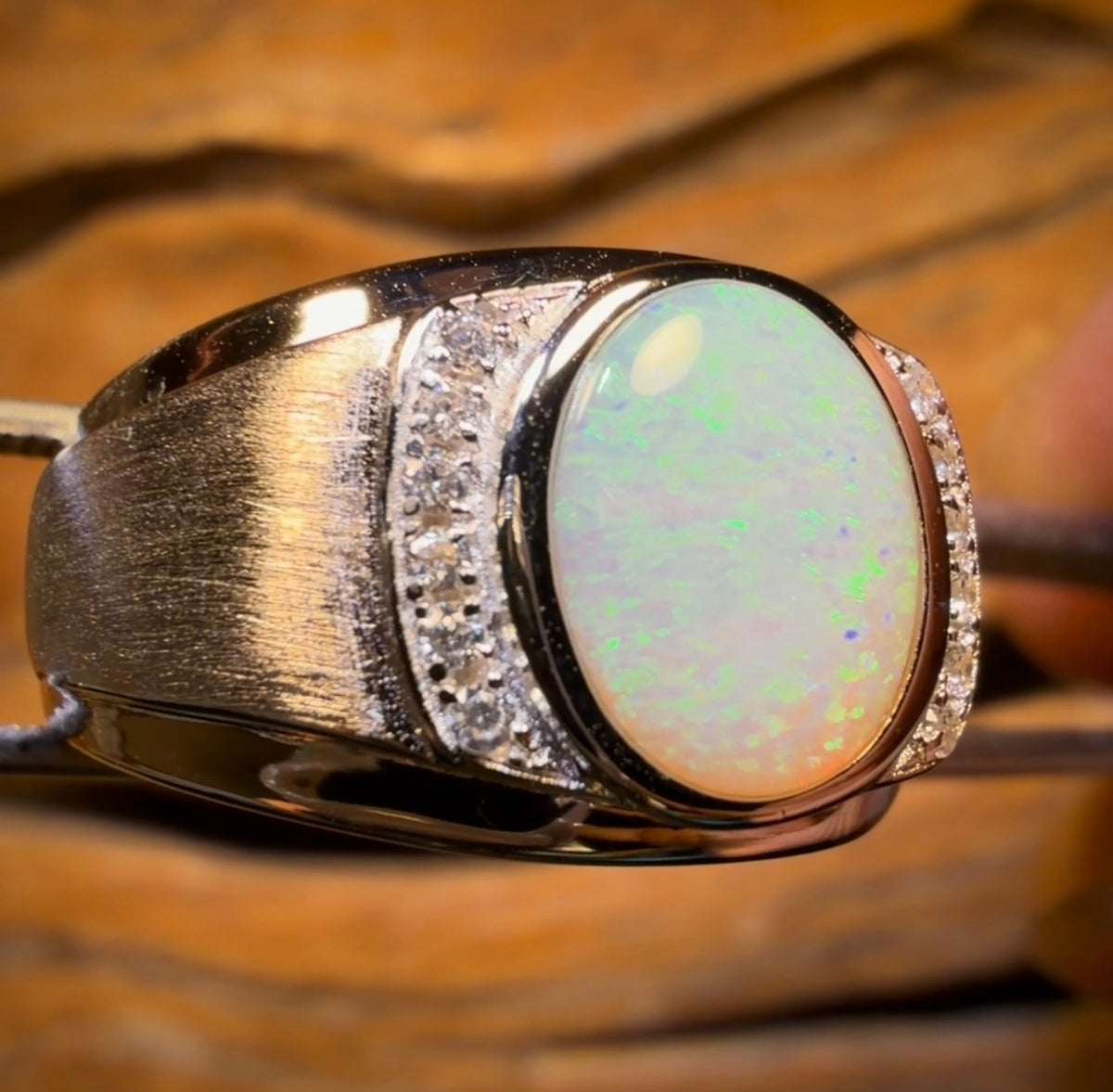 Sterling Silver  - Large Unisex Solid South Australian Crystal Opal Ring