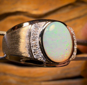 Sterling Silver  - Large Unisex Solid South Australian Crystal Opal Ring