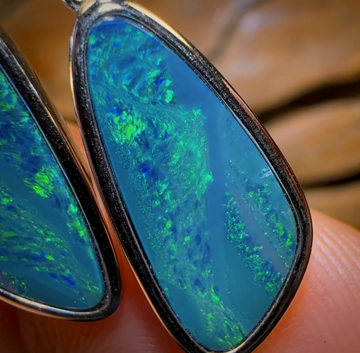 Sterling Silver - Large Australian Boulder Opal Doublet Drop Stud Earrings