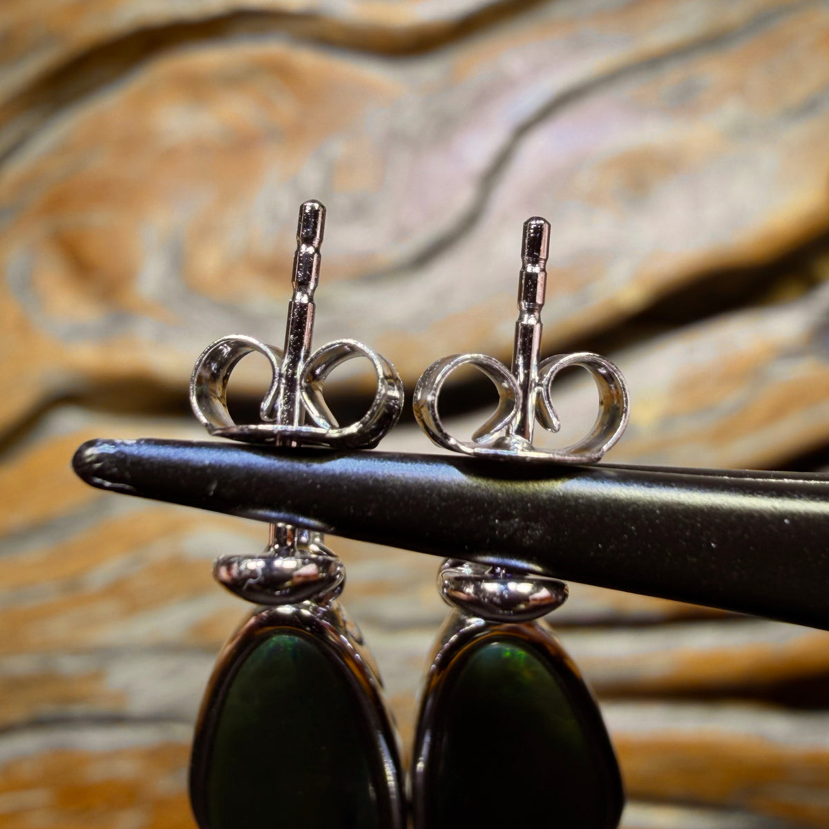 Sterling Silver - Large Australian Boulder Opal Doublet Drop Stud Earrings Blue/Green. BULK LISTING