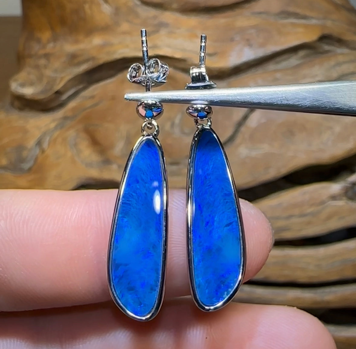 Sterling Silver - Classic Australian Boulder Opal Doublet Earrings - Opal Whisperers