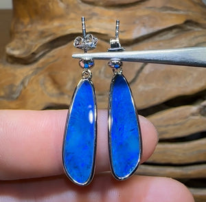 Sterling Silver - Classic Australian Boulder Opal Doublet Earrings - Opal Whisperers