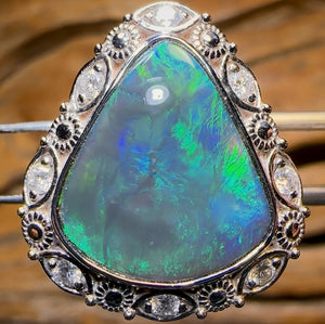 14k White Gold - Solid Lightning Ridge Black Opal Ring