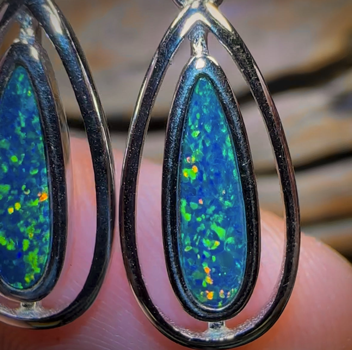 Sterling Silver - Top Australian Boulder Opal Doublet Drop Stud Earrings