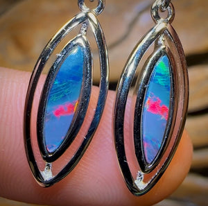 Sterling Silver - Australian Boulder Opal Doublet Hook Earrings