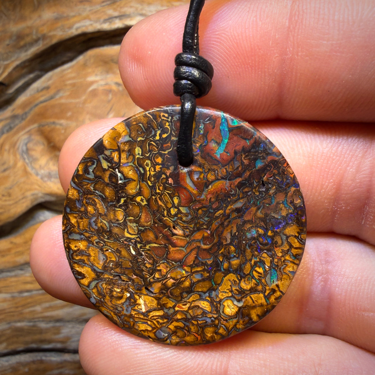 36 x 36mm - Drilled Tribal Queensland Boulder Opal Necklace
