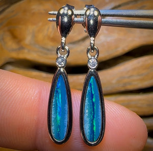 Sterling Silver - Australian Boulder Opal Doublet Drop Stud Earrings