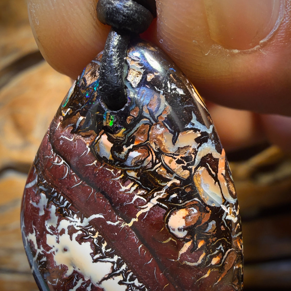 🔨 AUCTION 🔨 40 x 26mm - Wow Landscape! Drilled Tribal Queensland Boulder Opal Necklace