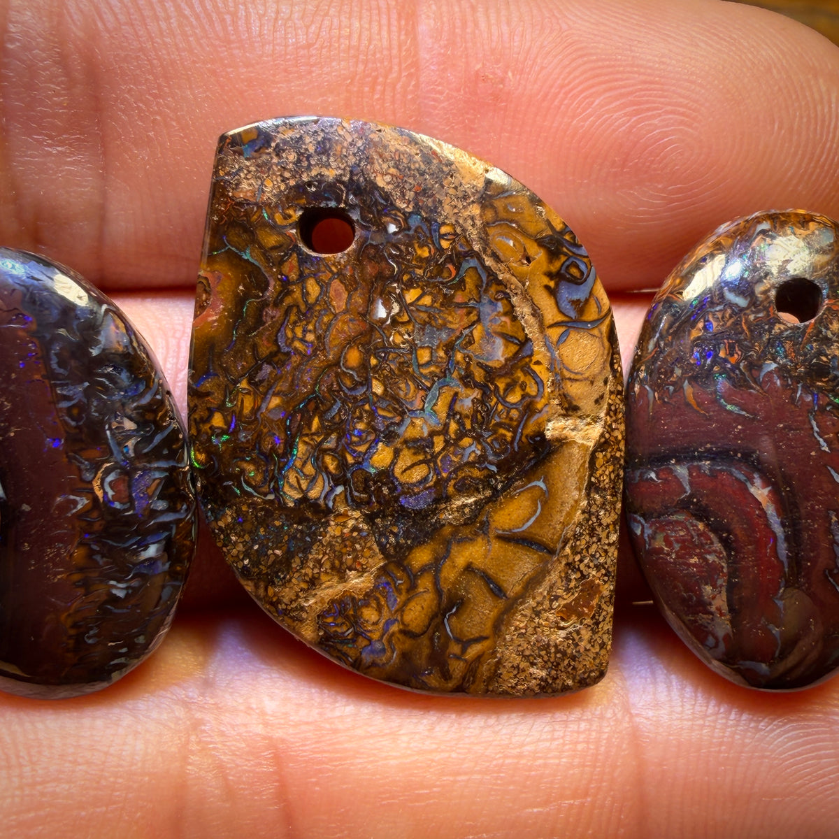 Bargain Card! 85.9cts - 3x Drilled Queensland Boulder Opals. BARGAIN Wholesale Parcel