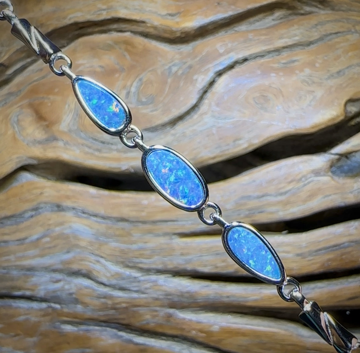 Sterling Silver - Australian Boulder Doublet Opal Bracelet