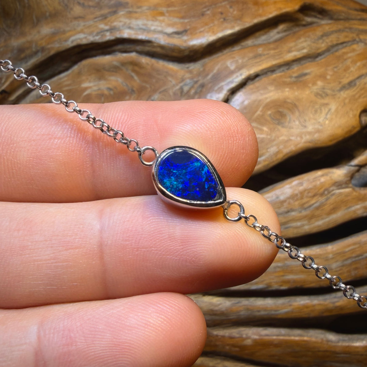 HDW Sterling Silver - Lightning Ridge Doublet Opal Bracelet