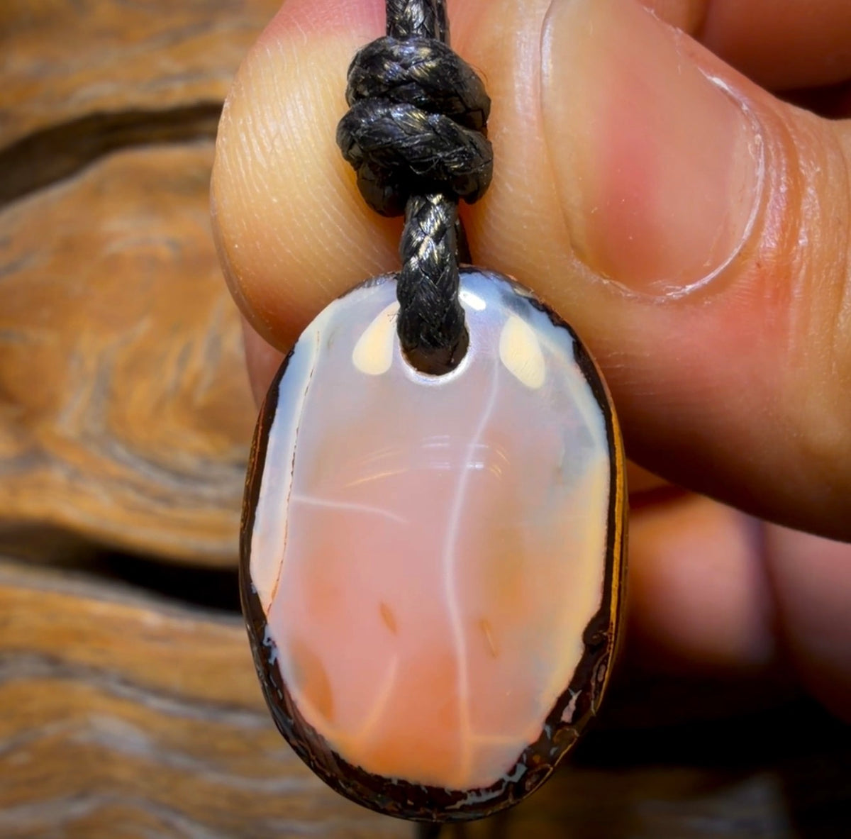 24 x 17mm - Drilled Pastel Kernel Boulder Opal Pendant w/ Eco Friendly Vegan Cord