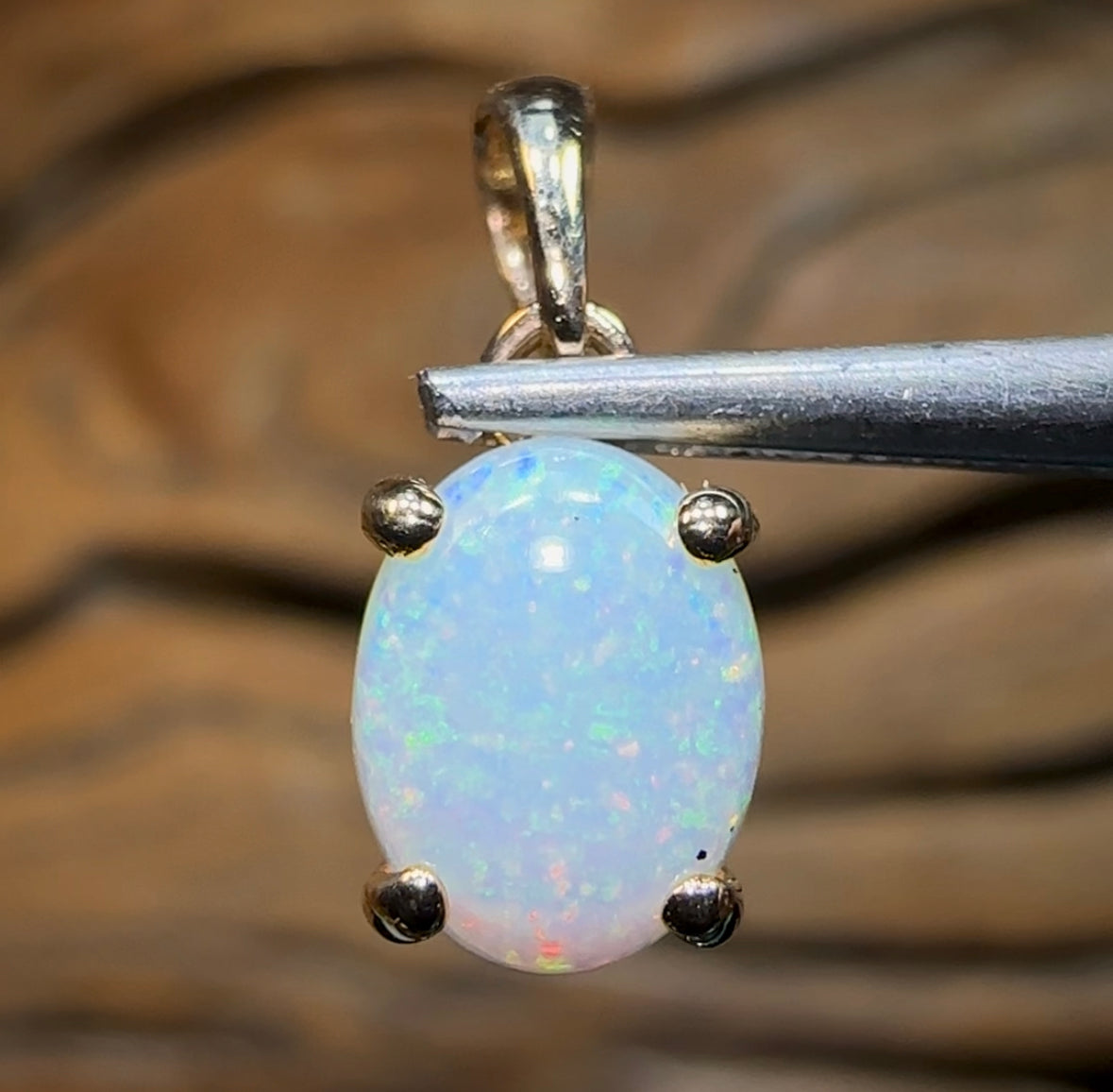 10k Gold “Value” - Solid South Australian Opal Pendant Claw set - Opal Whisperers
