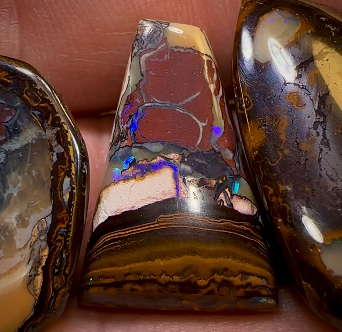 86.1cts - 3x Loose Queensland Boulder Opals With Crystal Centers Wholesale Bargain Parcel