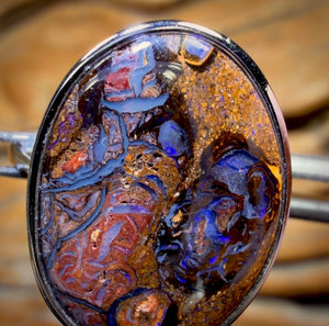 Bargain Card! Sterling Silver - Solid Tribal Boulder Opal Ring