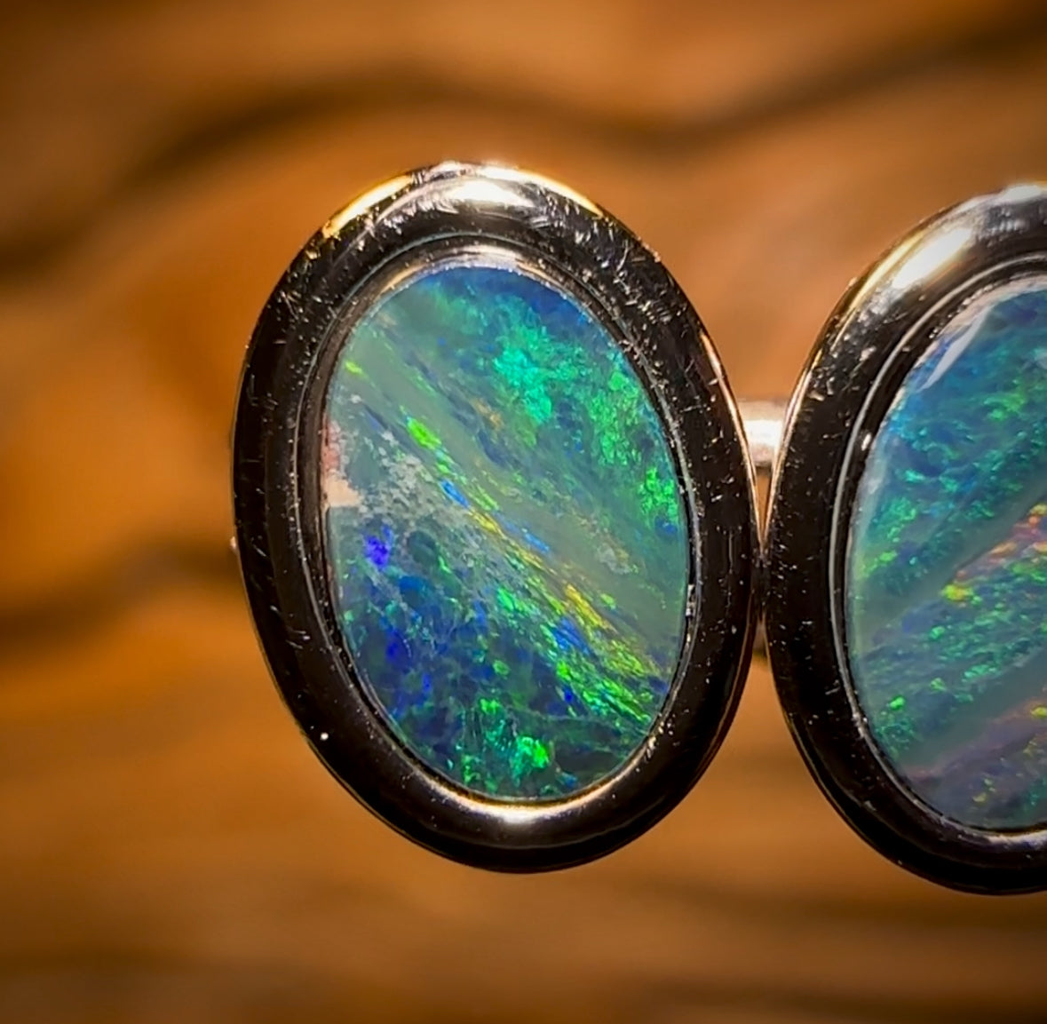 Sterling Silver - Australian Boulder Opal Doublet Stud Earrings Green/Blue. Bulk Listing
