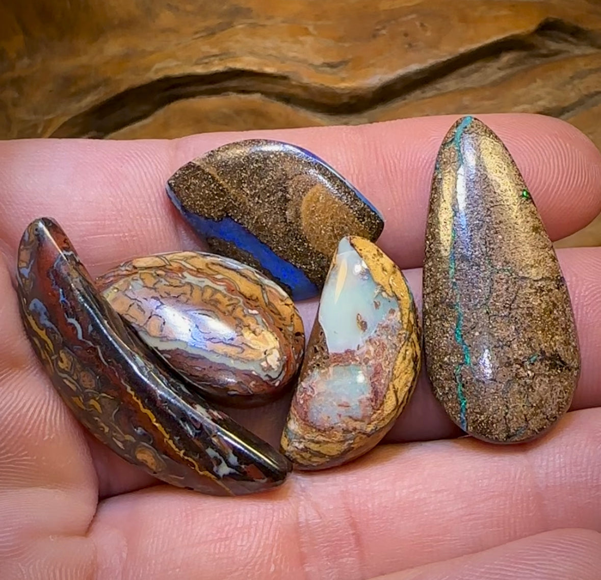 71.1cts - 5x Loose Queensland Boulder Opals. Wholesale Parcel Bargain - Opal Whisperers