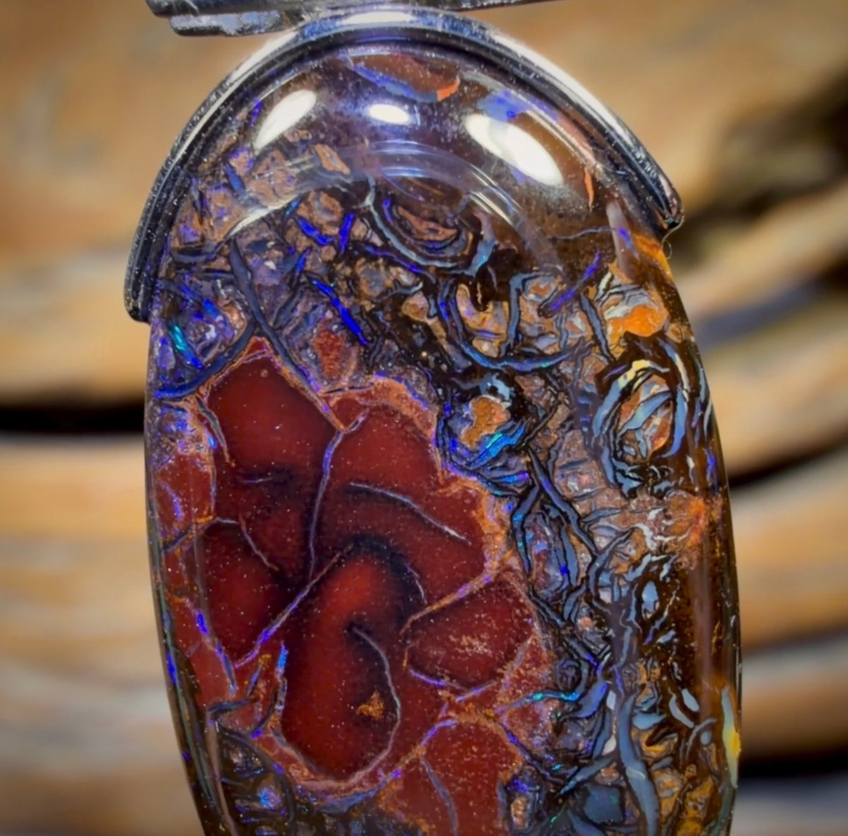 Sterling Silver - Solid Tribal Boulder Opal Pendant UNISEX