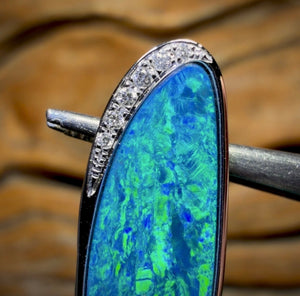 14k White Gold - “Malibu Waters”Queensland Boulder Opal Doublet Pendant