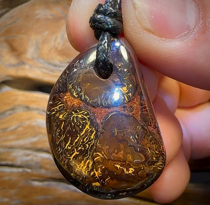 🔨 AUCTION 🔨 No Reserve 35 x 24mm - Drilled Boulder Opal Pendant w/ Eco Friendly Vegan Cord