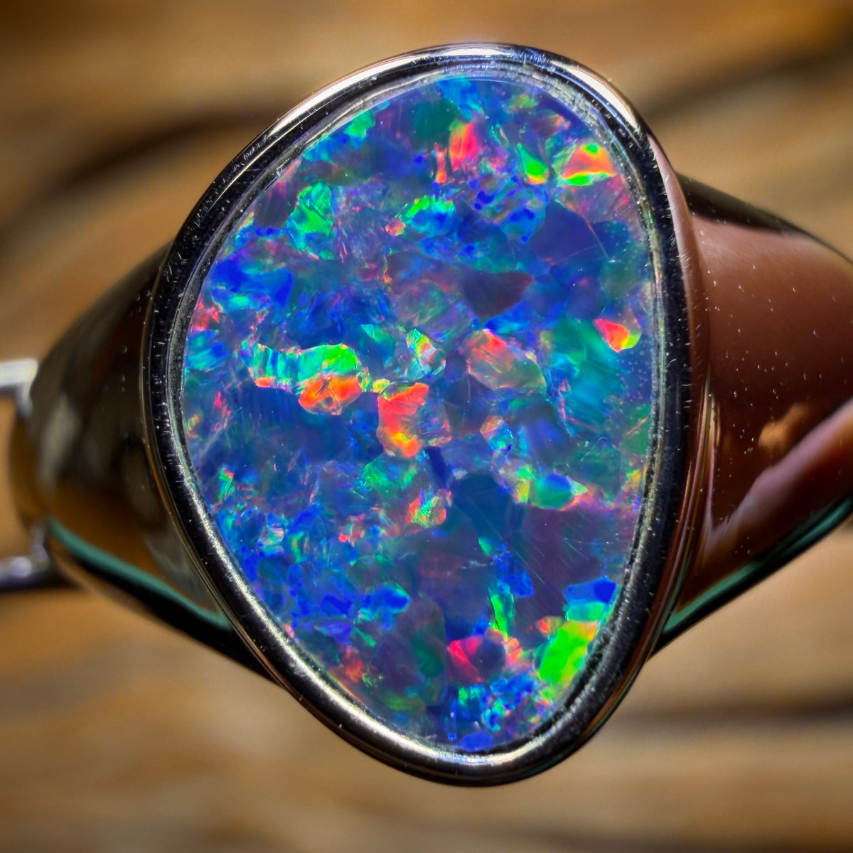 Top Multi Fire Unisex Sterling Silver - Queensland Boulder Opal Doublet Ring HALF PRICE