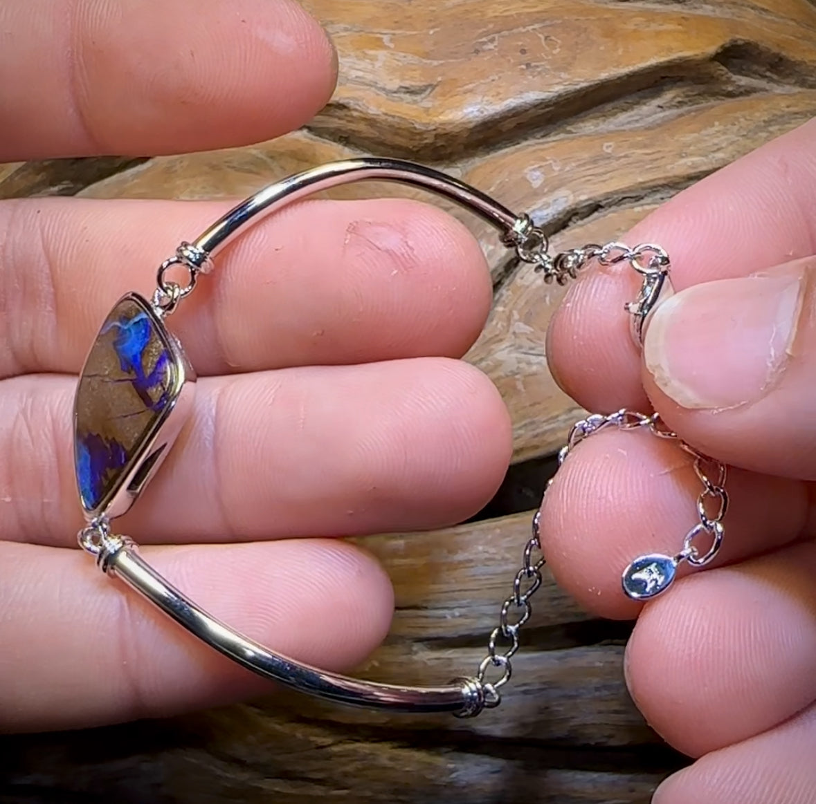 Sterling Silver - Solid Australian Boulder Opal Bracelet