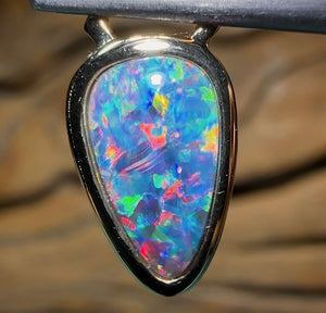 14k Yellow Gold + Diamonds - Top Quality Boulder Doublet Opal Pendant - Opal Whisperers